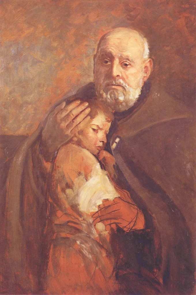 Portret brata Alberta obejmującego dziecko, obraz Leona Wyczółkowskiego